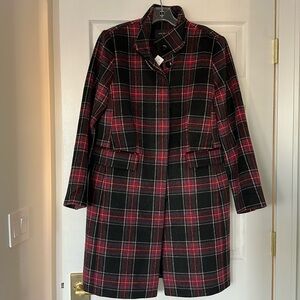 Ann Taylor Plaid Funnel Neck Women's Sz L Coat Collared Button front NWT